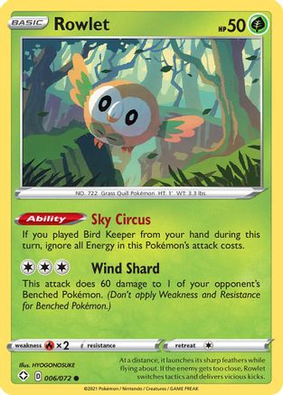 Rowlet 6/72 - Shining Fates Reverse Holofoil