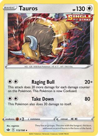 Tauros 115/198 - SWSH06 Chilling Reign Reverse Holofoil