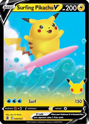 Surfing Pikachu V 8/25 - Celebrations Holofoil