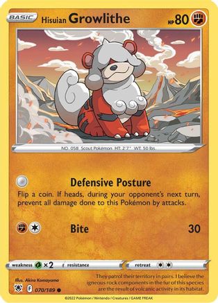 Hisuian Growlithe 70/189 - SWSH10 Astral Radiance Reverse Holofoil