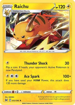 Raichu 53/196 - Lost Origin Reverse Holofoil