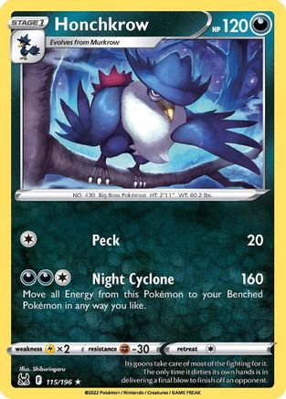 Honchkrow 115/196 - Lost Origin Reverse Holofoil