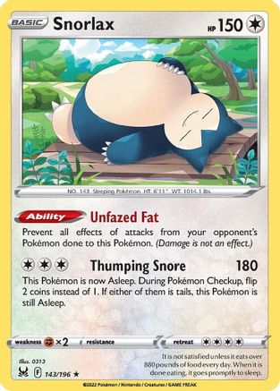 Snorlax 143/196 - Lost Origin Holofoil