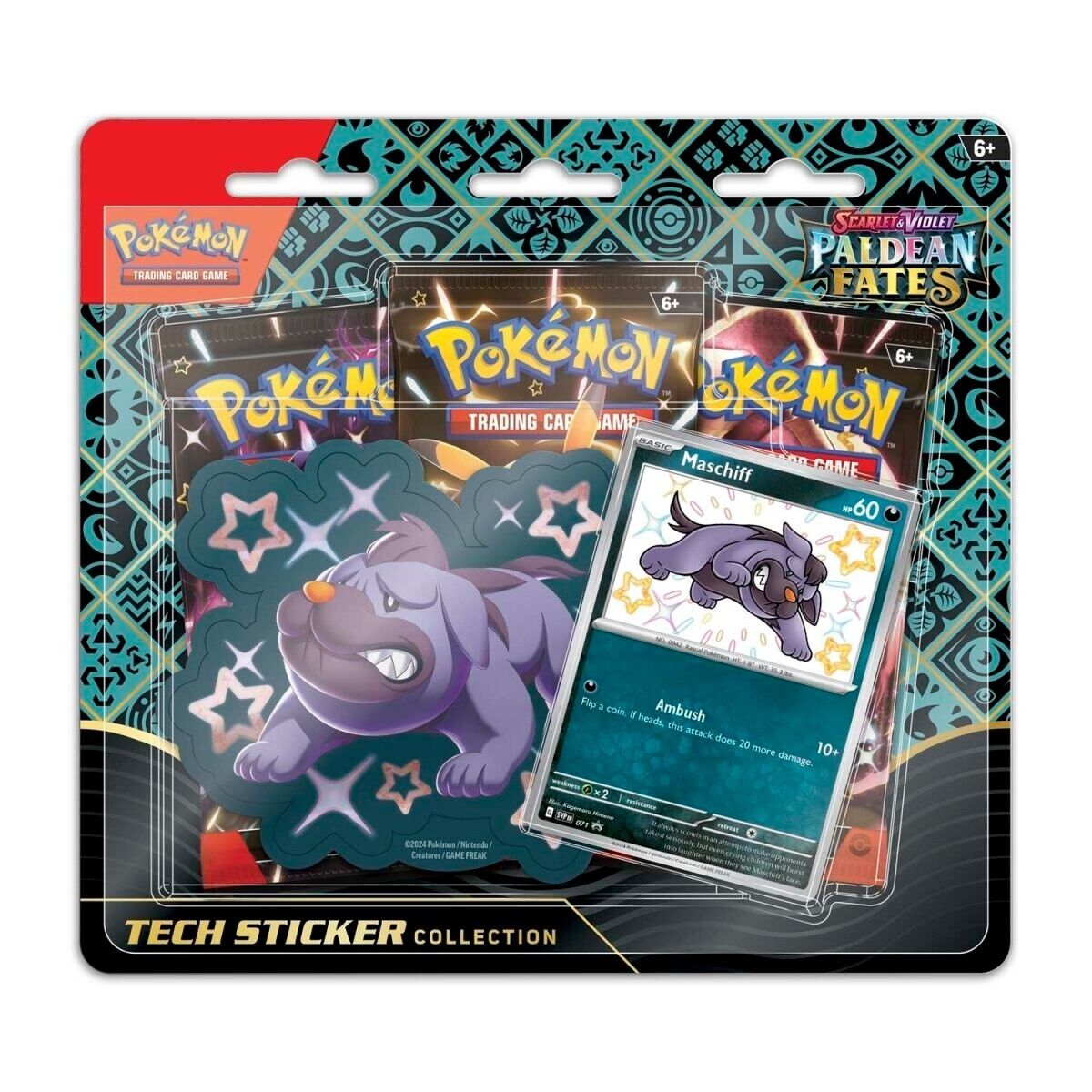 Pokemon Paldean Fates Sticker Collection 3 Pack (Maschiff / Greavard / Fidough)