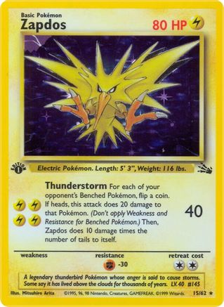 Zapdos (15) 15/62 - Fossil 1st Edition Holofoil