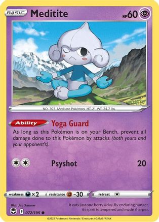 Meditite 72/195 - SWSH12 Silver Tempest Reverse Holofoil
