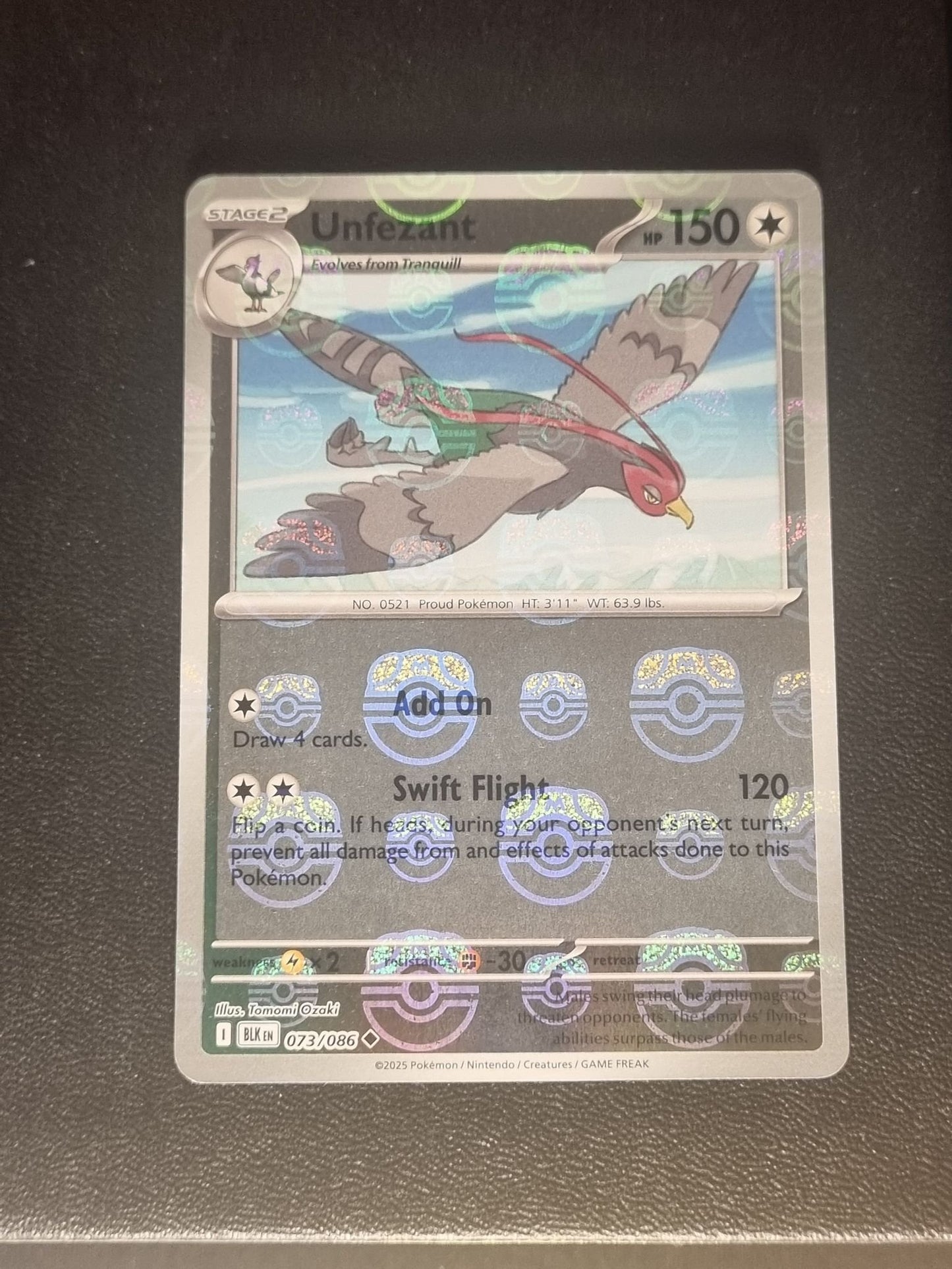 Unfezant (Master Ball Pattern) 73 - SV Black Bolt Holofoil