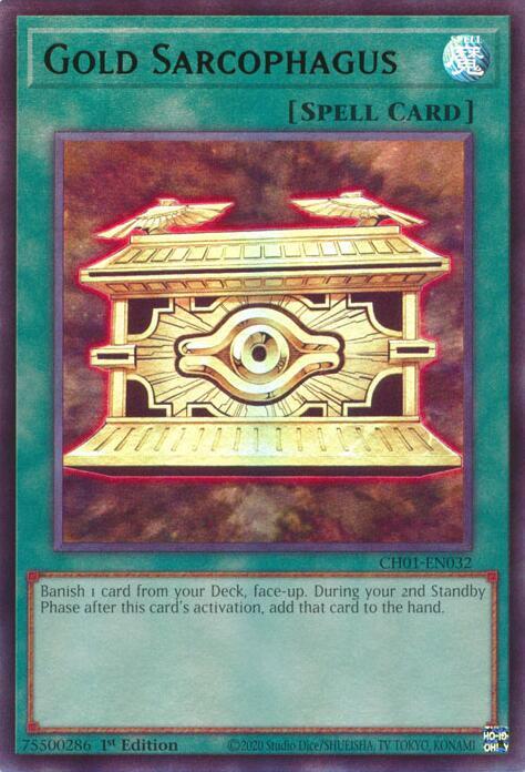 Gold Sarcophagus (CH01-EN032) - THE CHRONICLES DECK: The Fallen & The Virtuous (All-Foil Edition) 1st Edition