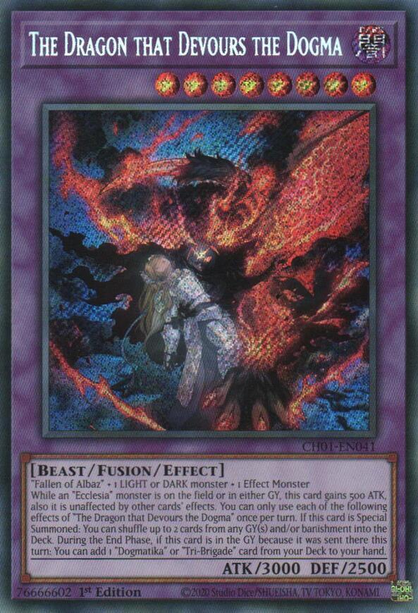 The Dragon that Devours the Dogma (Secret Rare) (CH01-EN041) - THE CHRONICLES DECK: The Fallen & The Virtuous (All-Foil Edition) 1st Edition