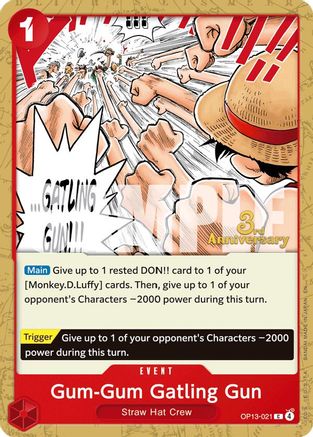 Gum-Gum Gatling Gun - OP13-021 - Carrying On His Will: 3rd Anniversary Tournament Cards