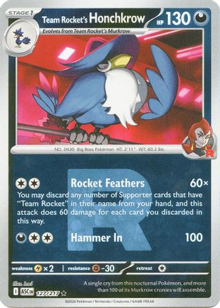 Team Rocket's Honchkrow (Team Rocket) - 127/217 - ME Ascended Heroes Reverse Holofoil