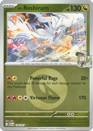 N's Reshiram (Energy Symbol Pattern) - 154/217 - ME Ascended Heroes Reverse Holofoil
