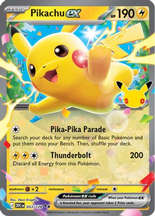 Pikachu EX - 053/128 - ME 30th Celebration Holofoil