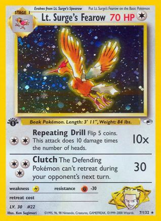 Lt. Surge's Fearow 7/132 - Gym Heroes 1st Edition Holofoil