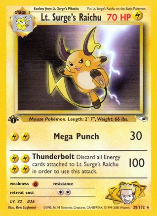 Lt. Surge's Raichu 28/132 - Gym Heroes Unlimited