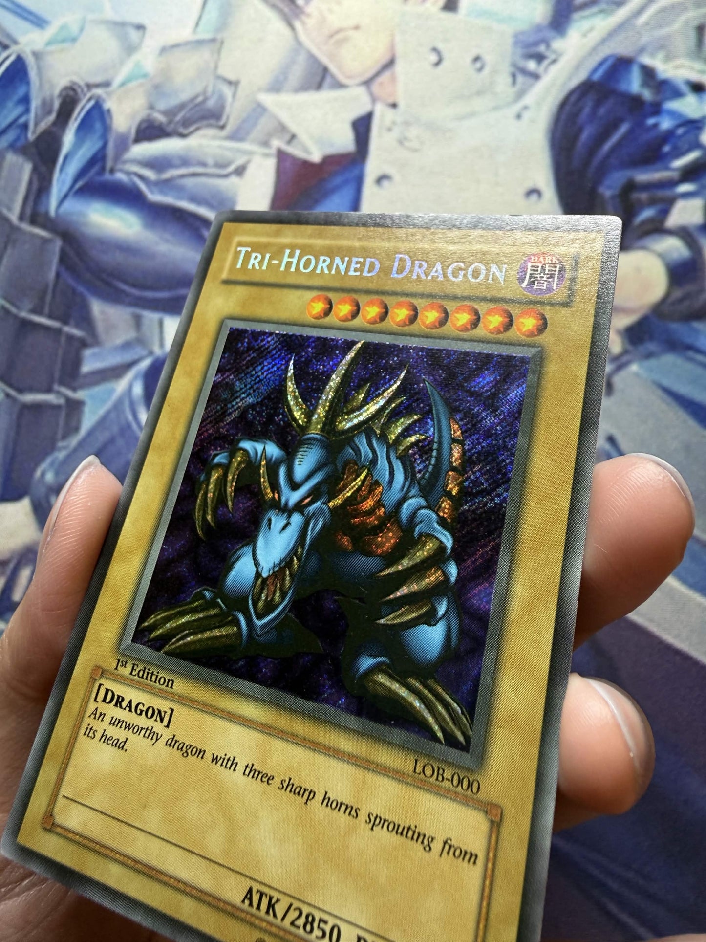 Tri-Horned Dragon (LOB-000) (LOB-000) - The Legend of Blue Eyes White Dragon 1st Edition VLP (WAVY FADED)