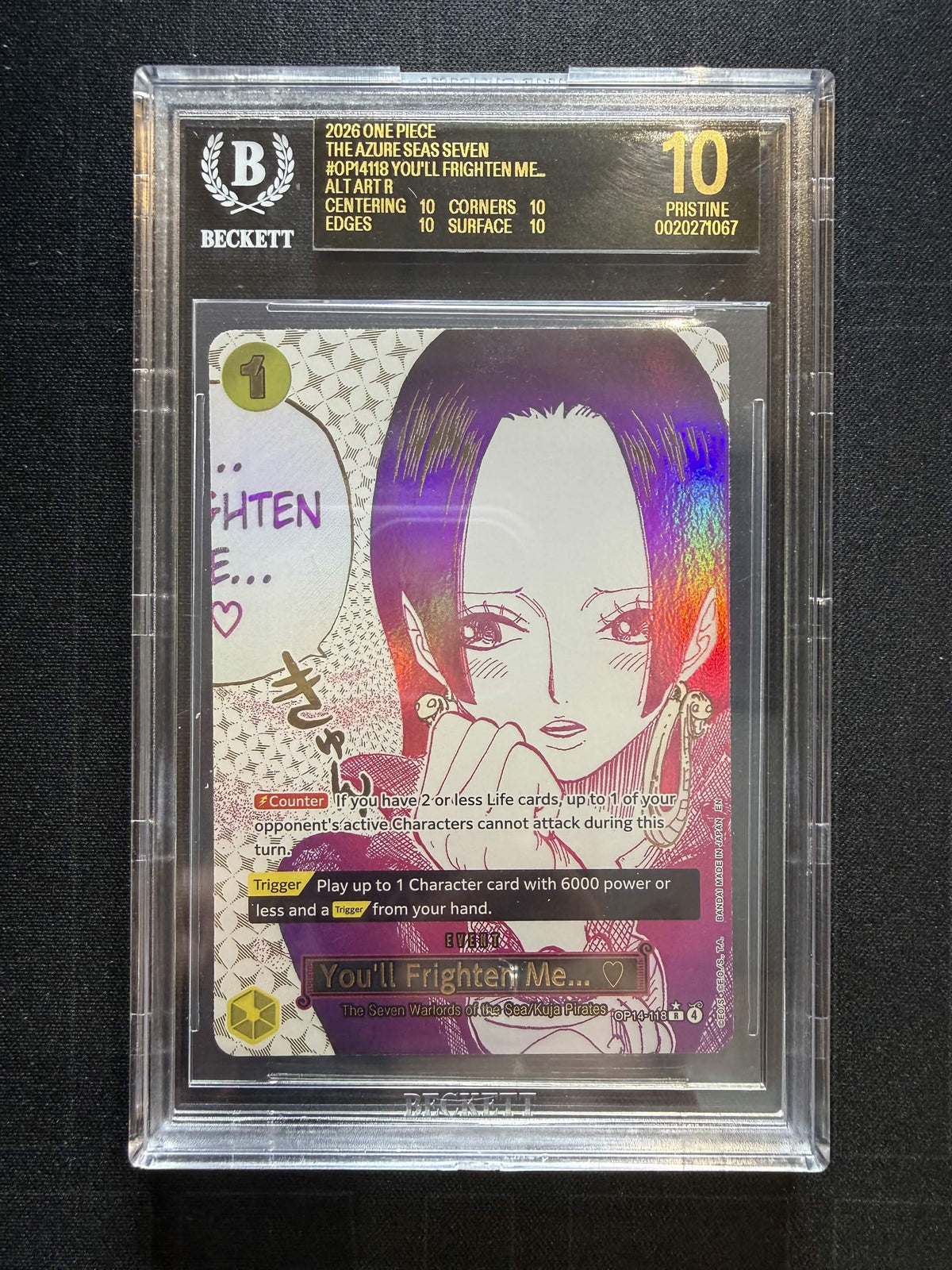 One Piece The Azure Seas Seven #OP14118 You’ll Frighten Me… Alt Art R BGS 10