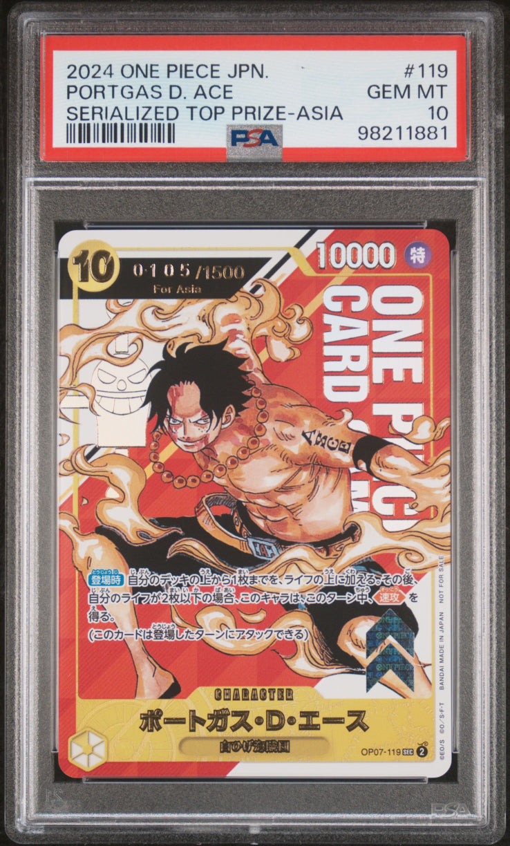 One Piece TCG Portgas.D.Ace #119 Serialized Top Prize-Asia PSA 10