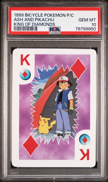 POKEMON Ash and Pikachu King of Diamonds 1999 Bicycle PSA 10