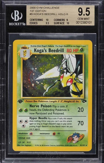 Pokemon Koga's Beedrill #9 Holo R 1st ed 2000 Gym Challenge BGS 9.5