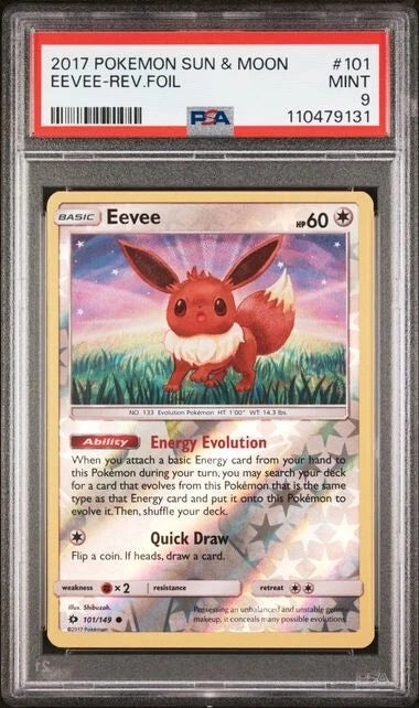 Pokemon Eevee Sun & Moon Base 101/149 Reverse Holo Rare PSA 9