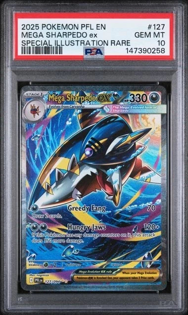 Pokemon 2025 PFL EN Mega Sharpedo EX SIR #127 PSA 10