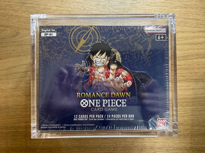 One Piece TCG Romance Dawn Booster Box W/ Acrylic Case (White Bottom) (Sealed)