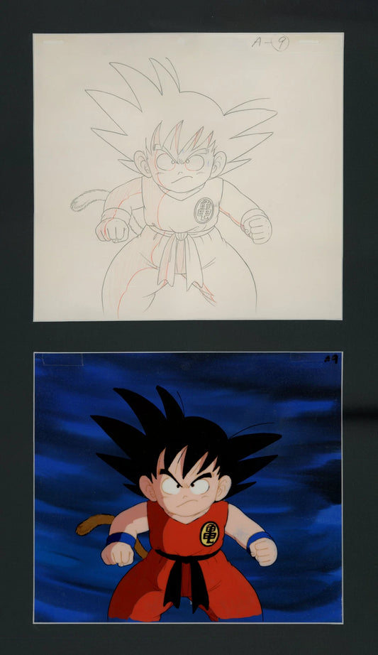 DRAGON BALL S3 Ep #75 Goku Cel w/ MATCHING BACKGROUND w/ Douga Framed Art Glass