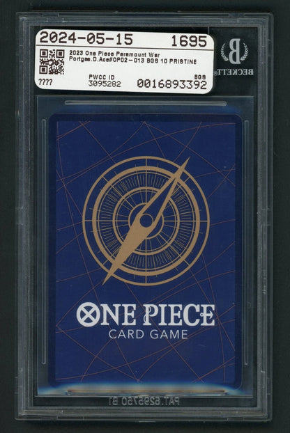 One Piece TCG Portgas D Ace OP02-013 Manga BGS BLACK LABEL Pristine 10