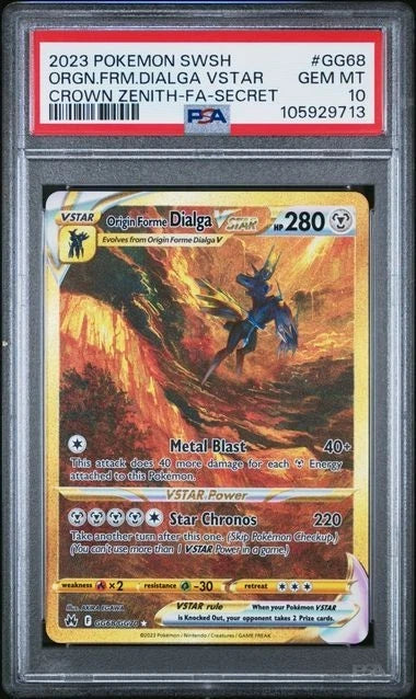Pokemon Origin Forme Dialga Vstar Crown Zenith GG68/GG70 Gold Secret Rare PSA 10