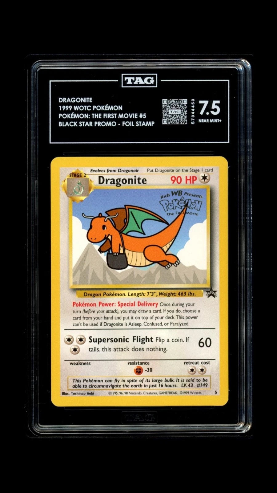 Pokemon Dragonite 1999 WOTC The First Movie #5 Black Star Foil Stamp TAG 7.5