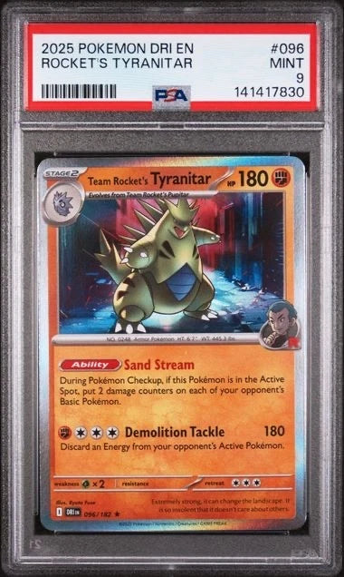 Pokemon 2025 Pokemon DRI EN Rocket’s Tyranitar #096 PSA 9