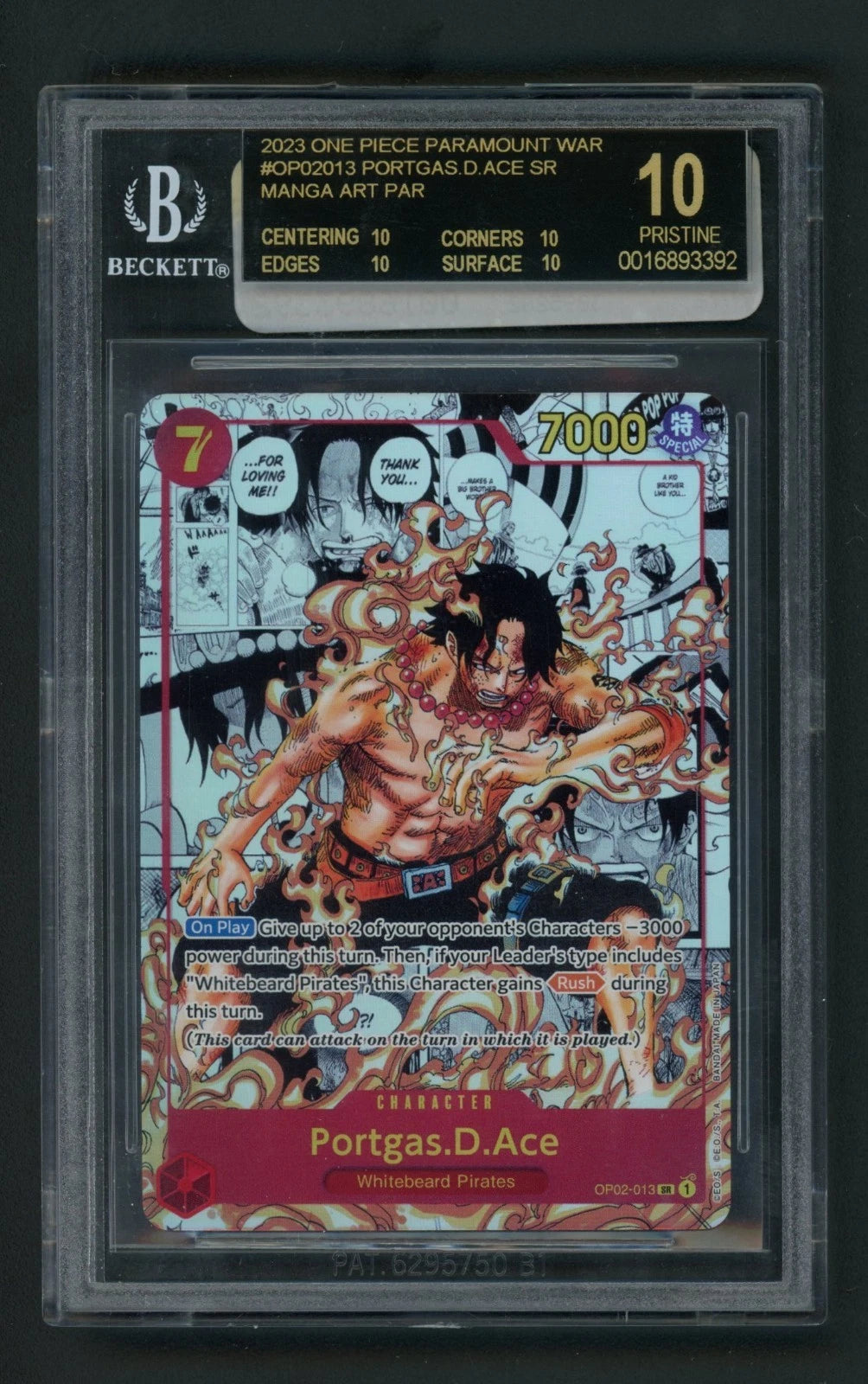 One Piece TCG Portgas D Ace OP02-013 Manga BGS BLACK LABEL Pristine 10