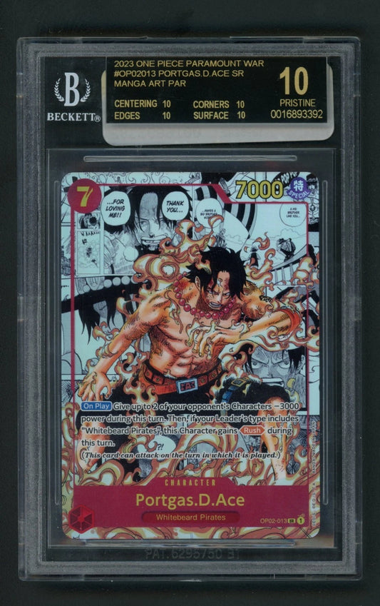 One Piece TCG Portgas D Ace OP02-013 Manga BGS BLACK LABEL Pristine 10