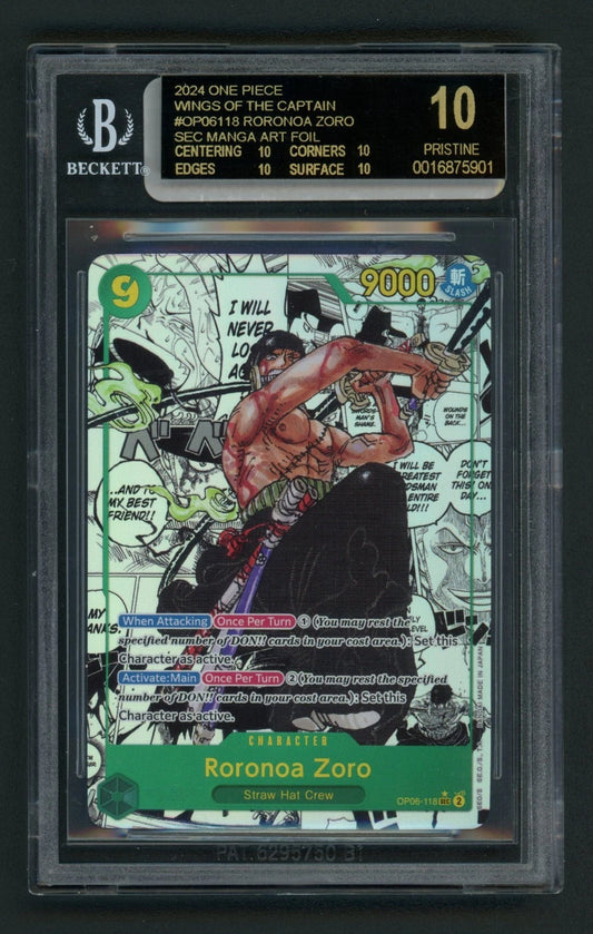 One Piece TCG Roronoa Zoro OP06-118 Manga BGS BLACK LABEL Pristine 10