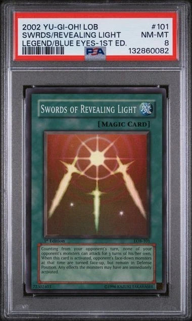Yugioh Swords of Revealing Light LOB-101 1st Edition Super Rare PSA 8