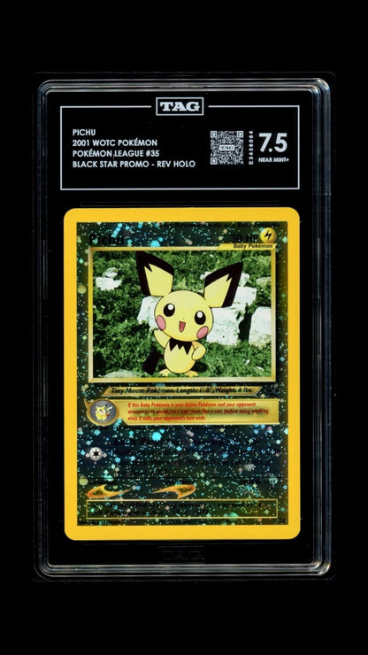 Pokemon Pichu 2001 WOTC Pokemon League #35 Black Star Promo REV Holo TAG 7.5