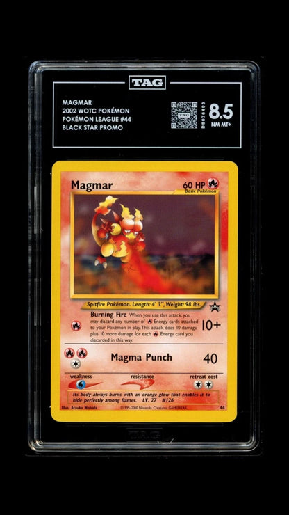 Pokemon Magmar 2002 WOTC Pokemon League #44 Black Star Promo TAG 8.5