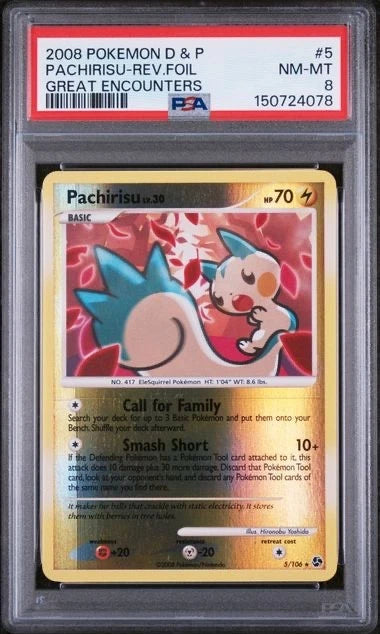 Pokemon 2008 Pokemon D & P Pachirisu Rev. Foil Great Encounters PSA 8