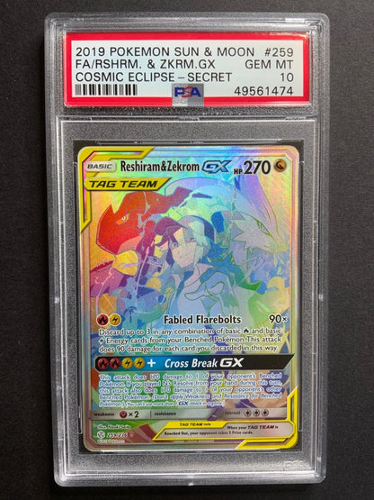 Pokemon S & M Reshiram & Zekrom GX Cosmic Eclipse Secret #259 PSA 10