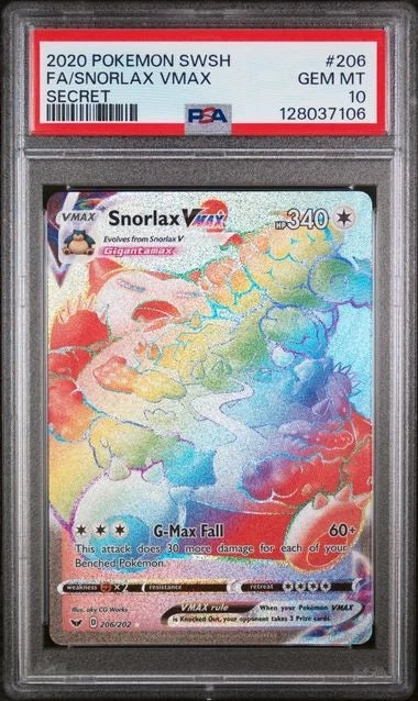Pokemon - Snorlax Vmax 206/202 Secret Rainbow Hyper Rare PSA 10