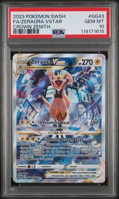Pokemon Zeraora Vstar Crown Zenith GG43/GG70 Ultra Rare Full Art PSA 10