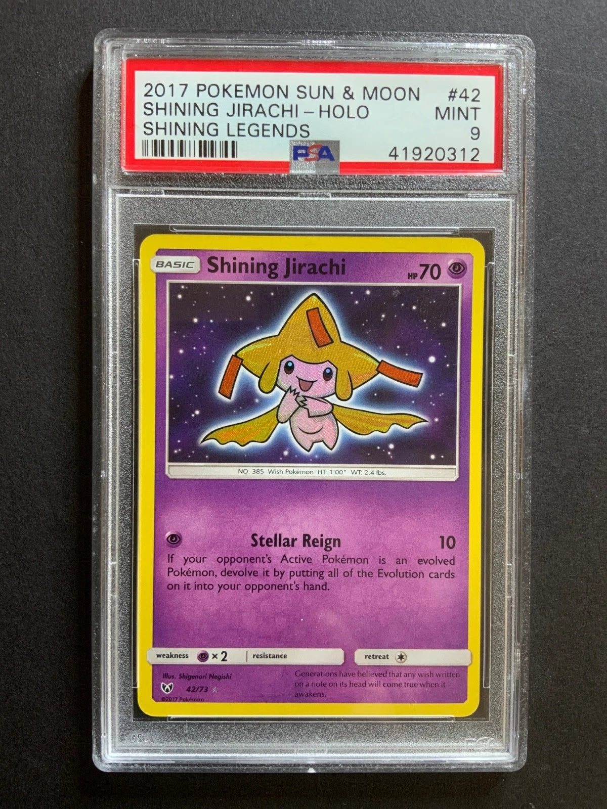 Pokemon Sun & Moon Shining Jirachi Shining Legends Holo #42 PSA 9