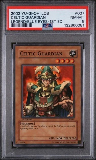 Yugioh Celtic Guardian LOB-007 1st Edition Super Rare PSA 8