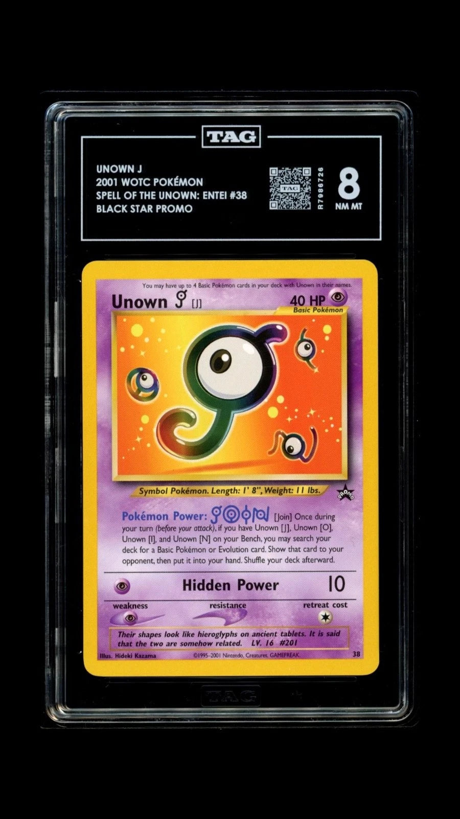 Pokemon Unown J 2001 WOTC Spell of The Unknown #38 Black Star Promo TAG 8