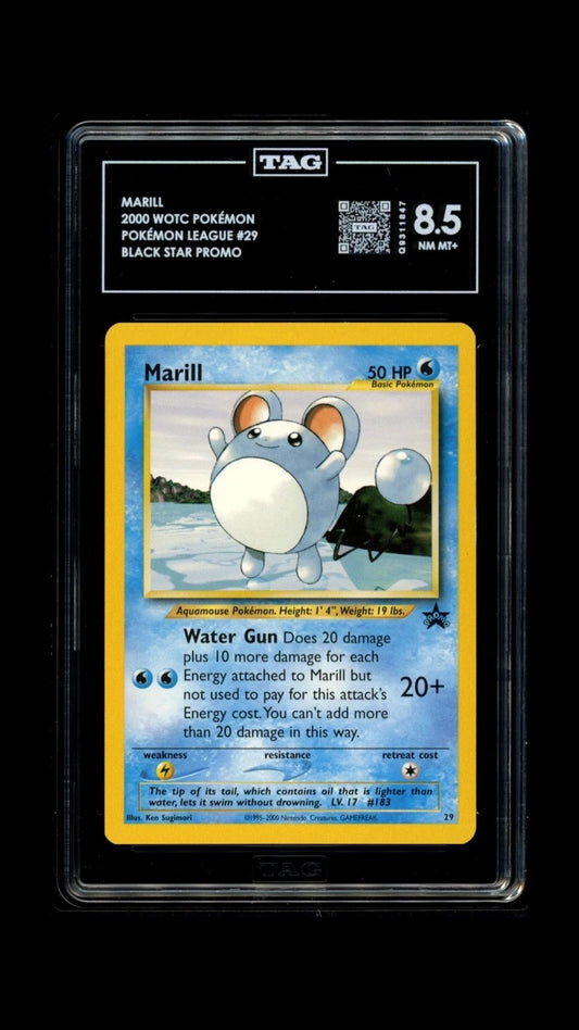 Pokemon Marill 2000 WOTC Pokemon League #29 Black Star PromoTAG 8.5