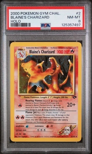 Pokemon Blaine's Charizard 2/132 Gym Challenge Holo Rare PSA 8