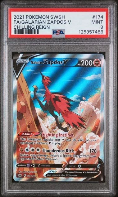 Pokemon Galarian Zapdos V 174/198 Chilling Reign Alternate Art PSA 9