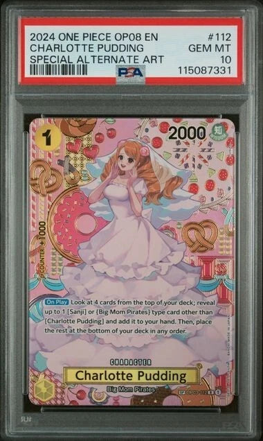 One Piece TCG Charlotte Pudding CHARACTER OP03-112 SP PSA 10