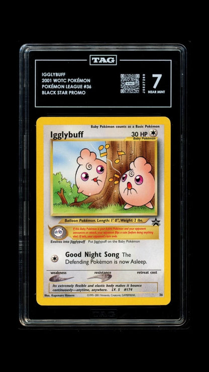 Pokemon Igglybuff 2001 WOTC Pokémon League #36 Black Star TAG 7 NEAR MINT
